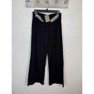 Anthropologie Black WideLeg Pants Lace Trim Tie Waist Small Boho Romantic Lounge